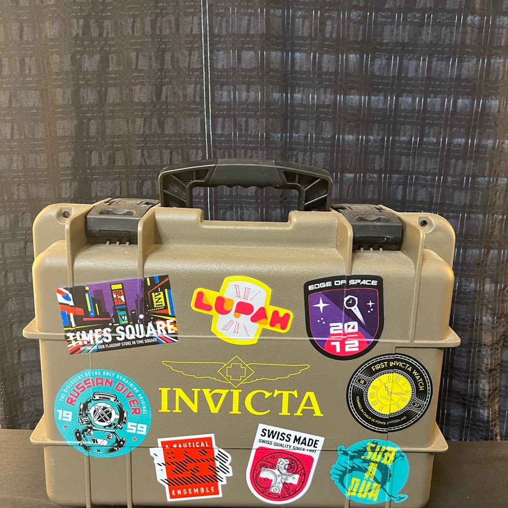 Invicta Brown Case with Colorful Stickers
